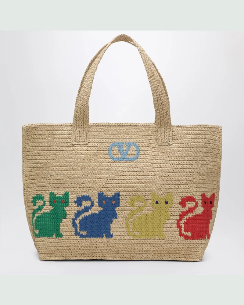 Valentino Garavani Große Raffiachat Shopping Bag aus Raffia Beige