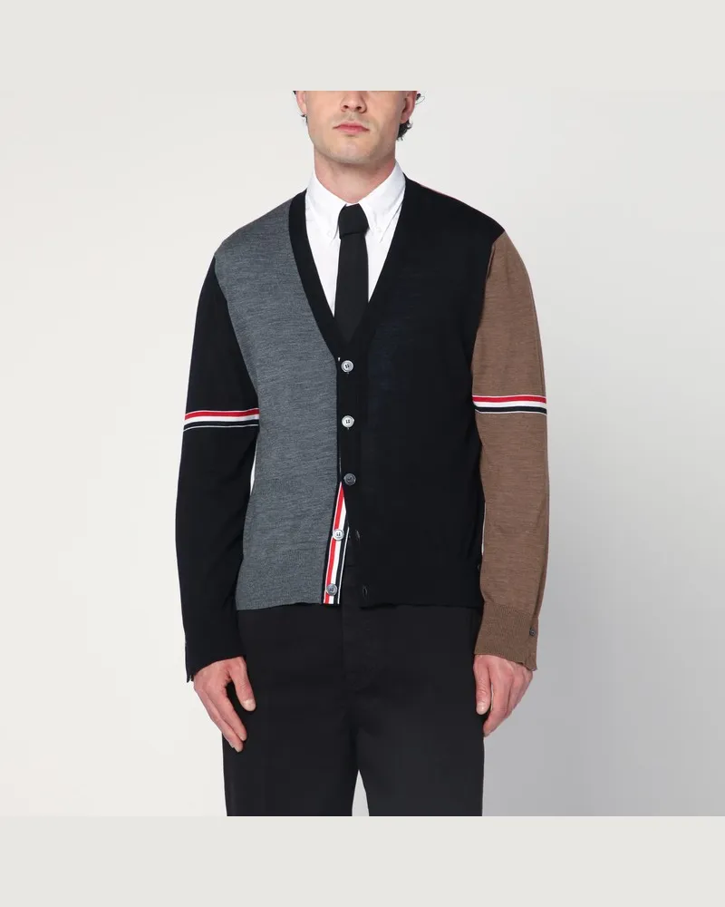 Thom Browne Cardigan in Marineblau/Grau/Braun aus Wolle Blau