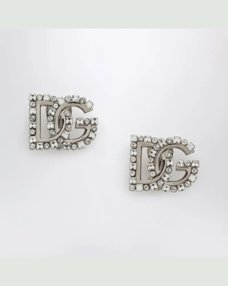 Dolce & Gabbana Ohrringe mit DG-Logo aus Strass, silberfarben Metal