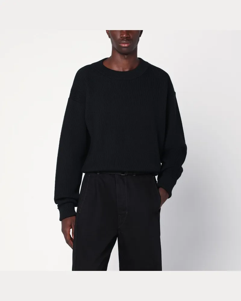 Christophe Lemaire Schwarzer gerippter Wollpullover Schwarz