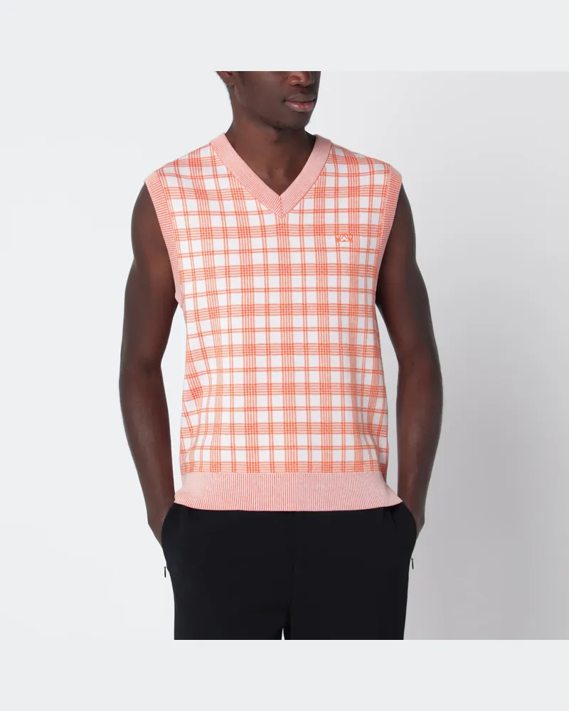 Loewe Weiß/orange karierte Weste aus Wolle Brown