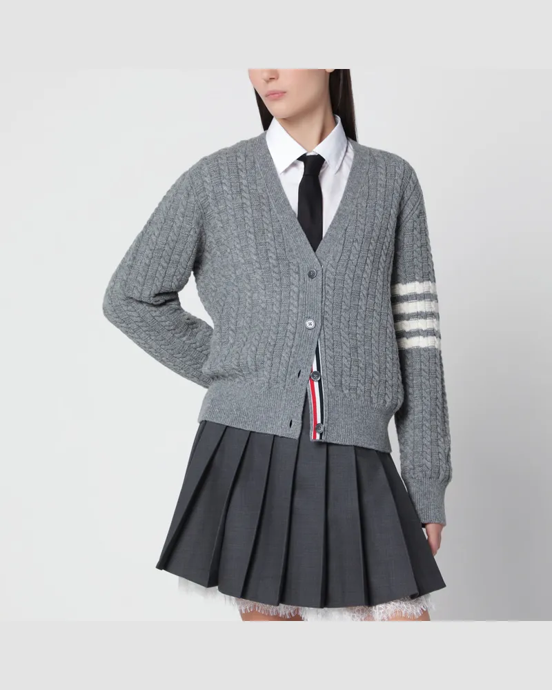 Thom Browne Hellgrauer Anchor 4-Bar Cardigan aus Wolle Grey