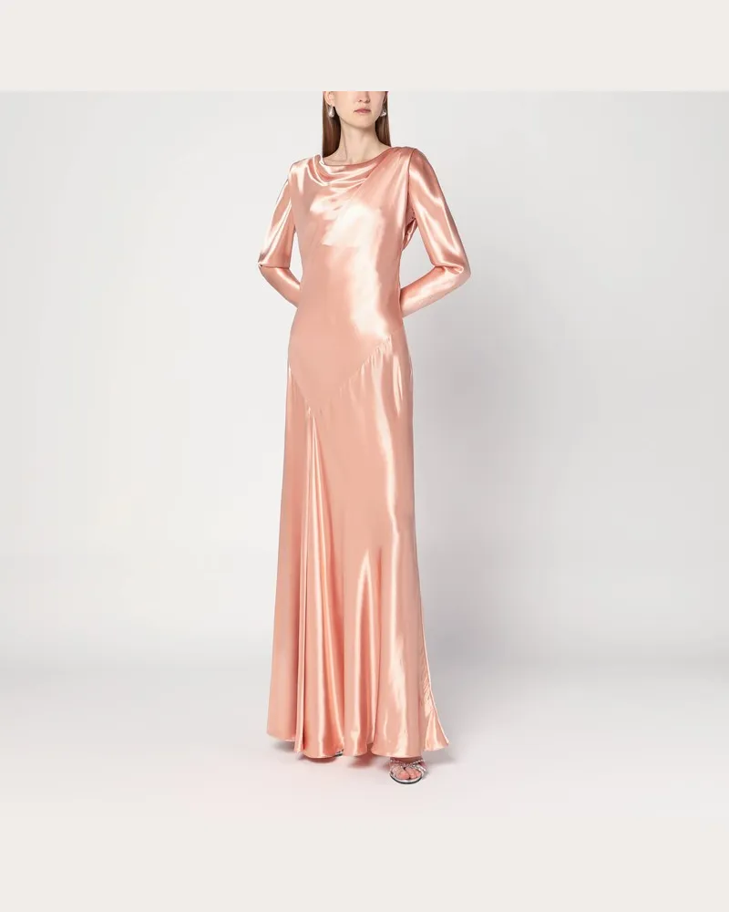 Alberta Ferretti Langes rosa Kleid aus glänzendem Satin Rosa