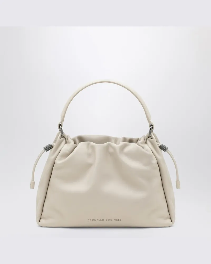 Brunello Cucinelli Kleine Bucket Mellow Tasche in Elfenbein Weiß