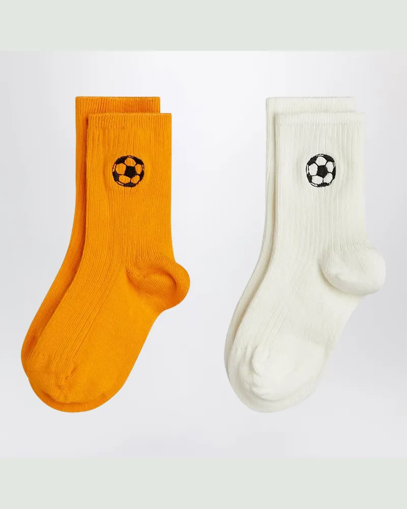 Mini Rodini Zwei Paar Socken in Weiß/Orange mit Fußball-Stickerei Multicolor