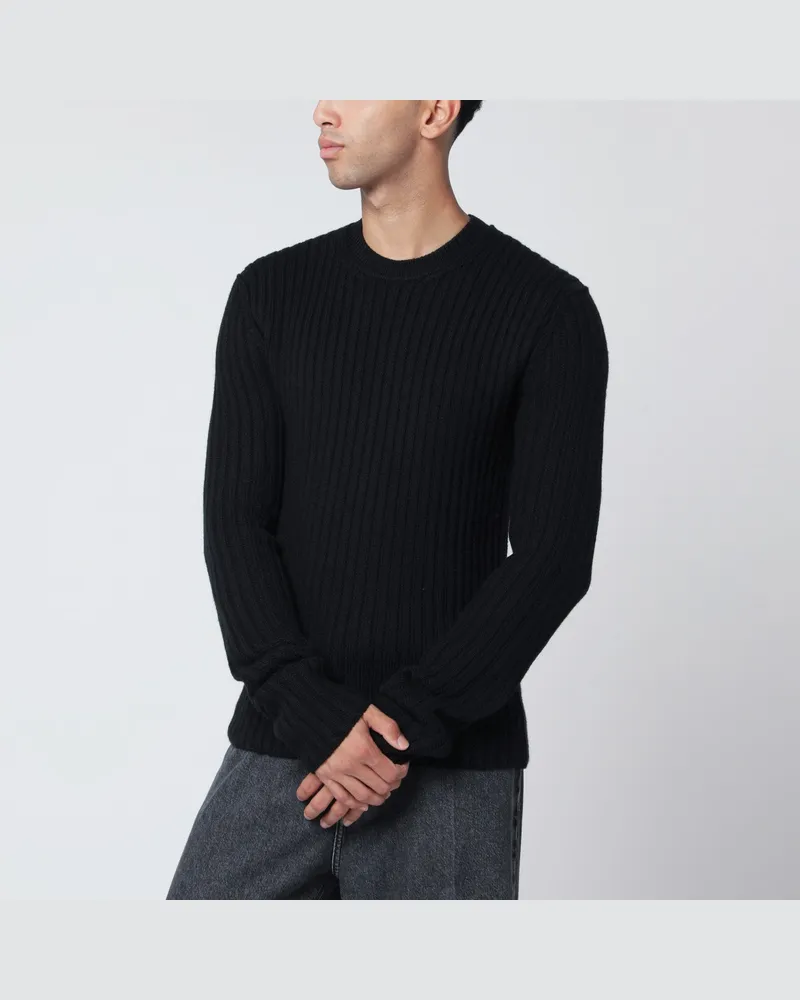 Dolce & Gabbana Schwarzer Rippstrickpullover aus Wolle Black