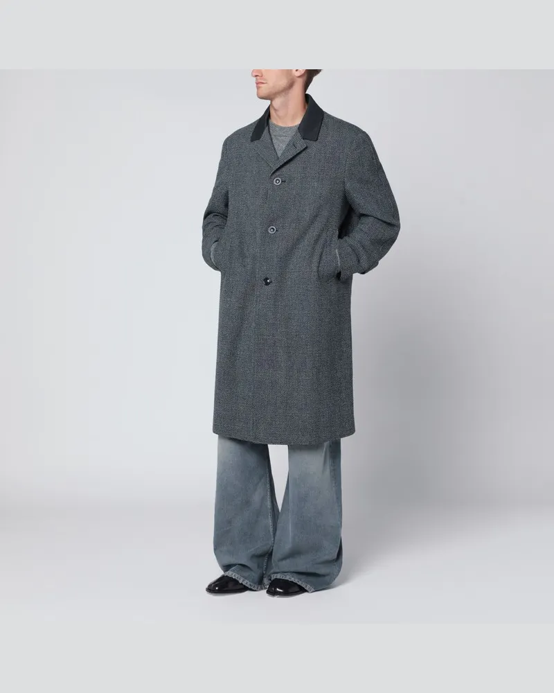 Maison Margiela Einreihiger Mantel aus schwarz/weißem Wollmix Hellblau