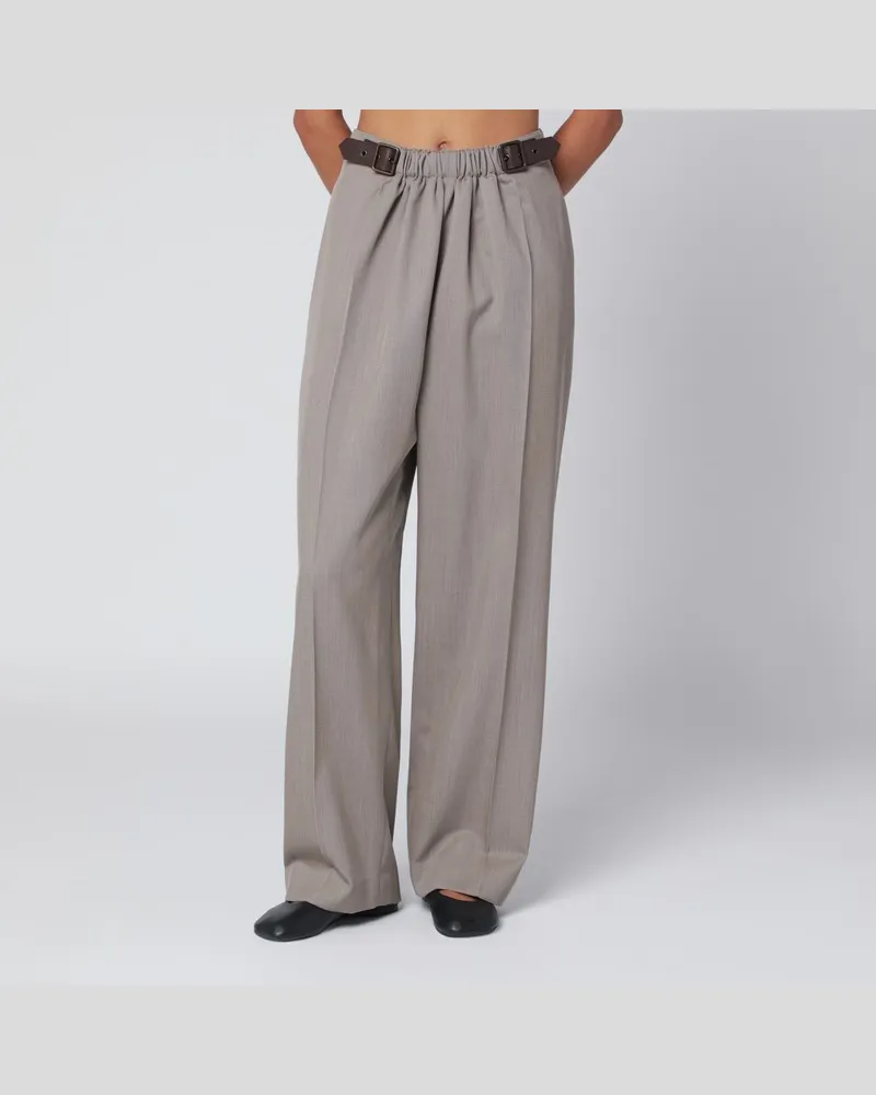 Loewe Beigefarbene Mélange-Hose aus Wolle und Seide mit Gürtel Beige