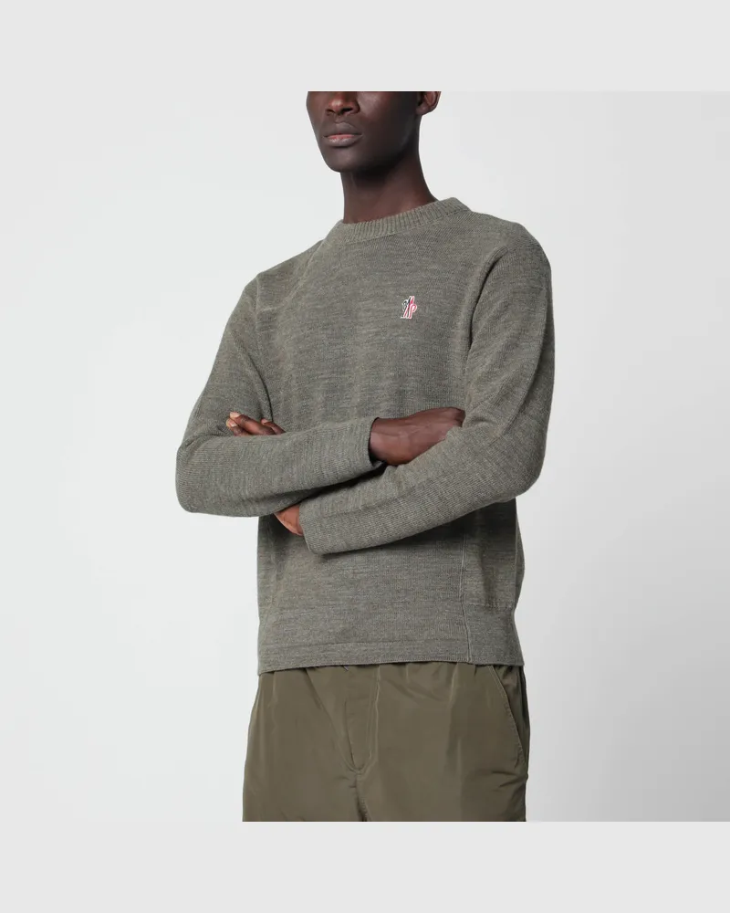 Moncler Grauer Pullover aus Wolle mit Logo-Patch Grey