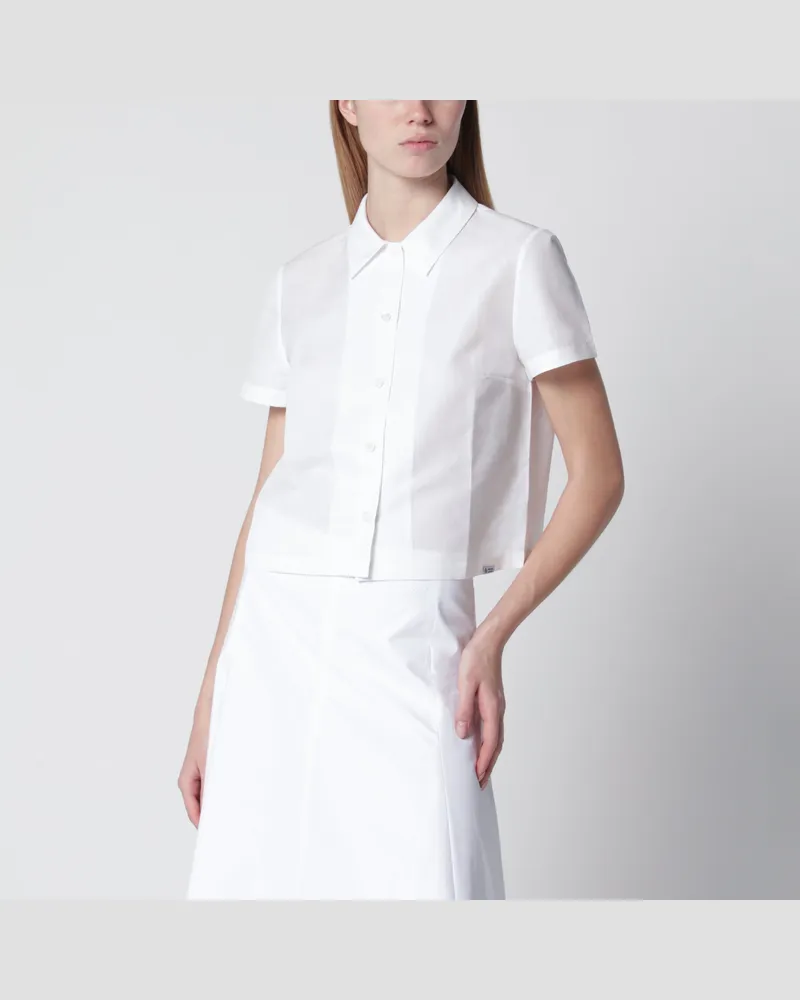 Prada Kurzärmliges Hemd aus Baumwolle und Leinen in Weiß White