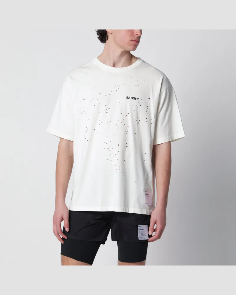 Satisfy MothTech Aged Ecru T-Shirt mit Löchern Grey