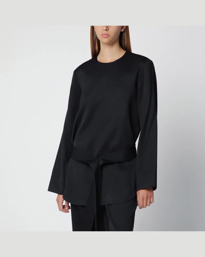Totême Satintunika mit Gürtel aus Viskose in Schwarz Black