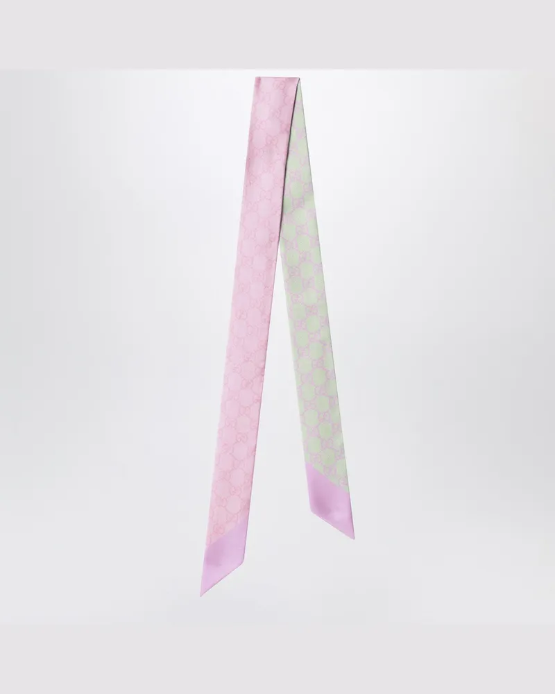 Gucci Schmaler Seidenschal mit GG-Motiv in Rosa und Aquamarin Multicolor