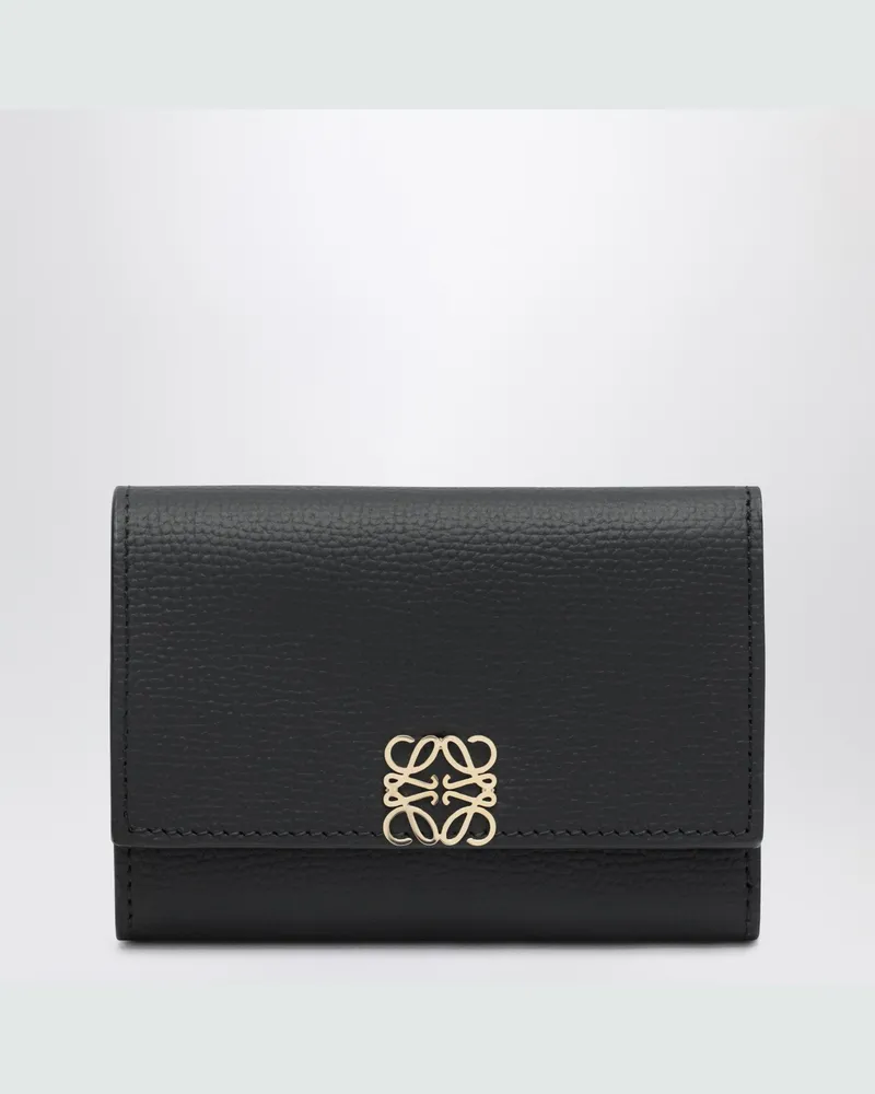 Loewe Kleines Anagram-Portemonnaie aus schwarzem genarbtem Leder Black