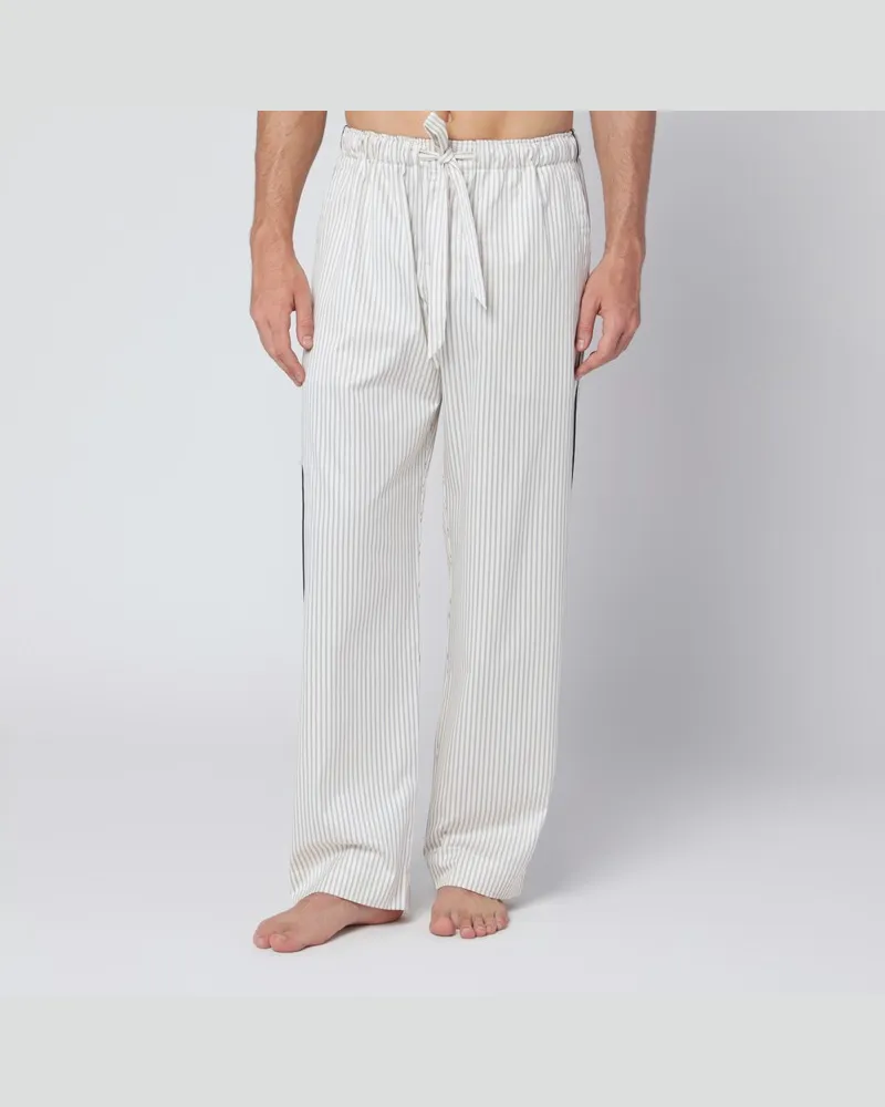TEKLA Braun-weiß gestreifte Pyjamahose Schwarz
