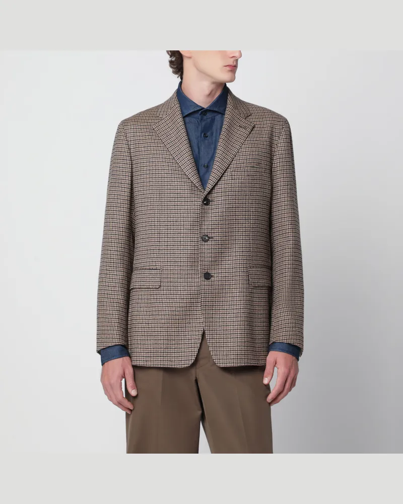 Tagliatore Tabakfarbene einreihige Jacke mit Hahnentrittmuster Brown