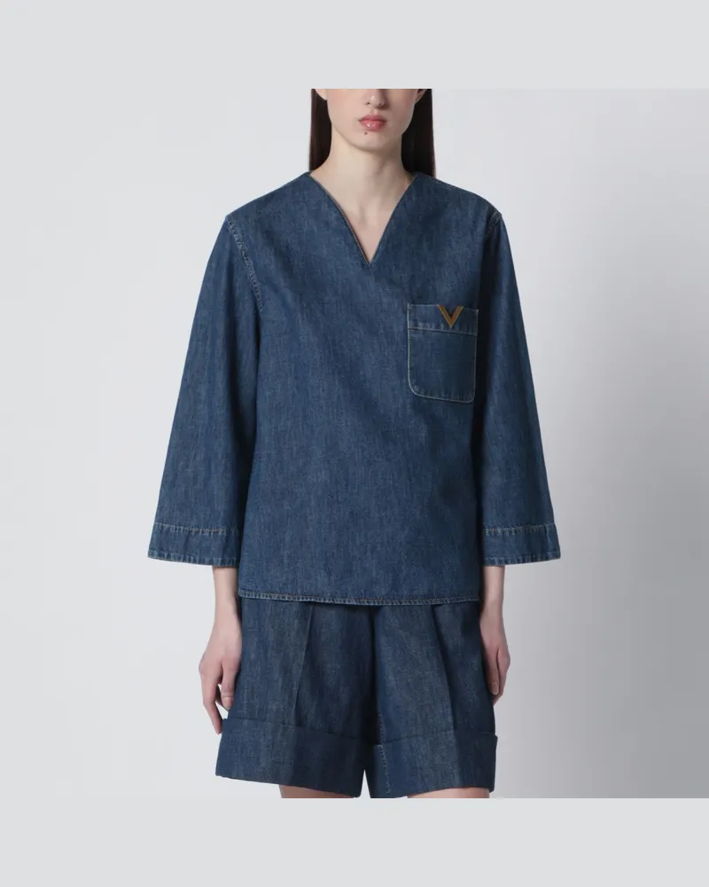 Valentino Garavani Denimhemd mit V-Gold-Details Blue