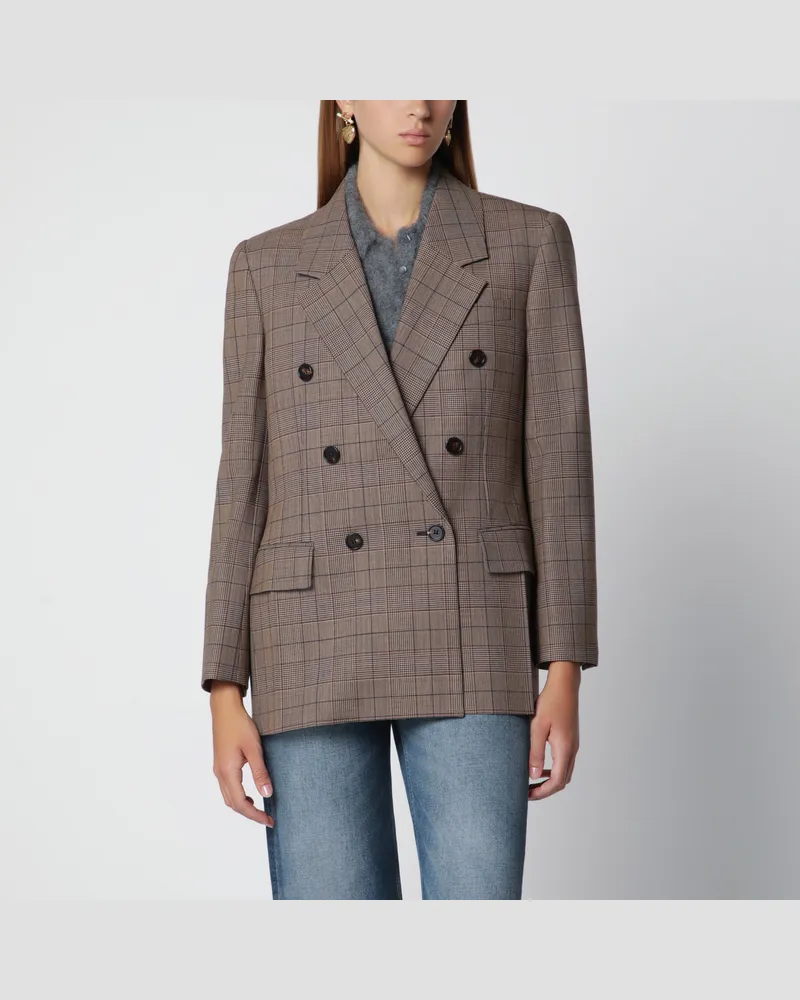 Chloé Doppelreihige Jacke in Braun mit Prince-of-Wales-Karo Brown
