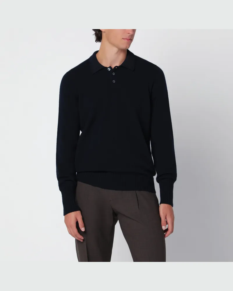 Drumohr  Marineblaues Poloshirt aus Wolle Blue