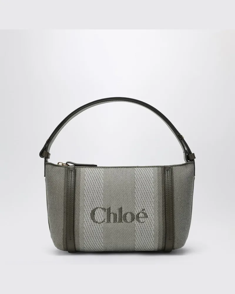 Chloé Dunkelgrün gestreifte  Carry Tote Bag aus Canvas Blau