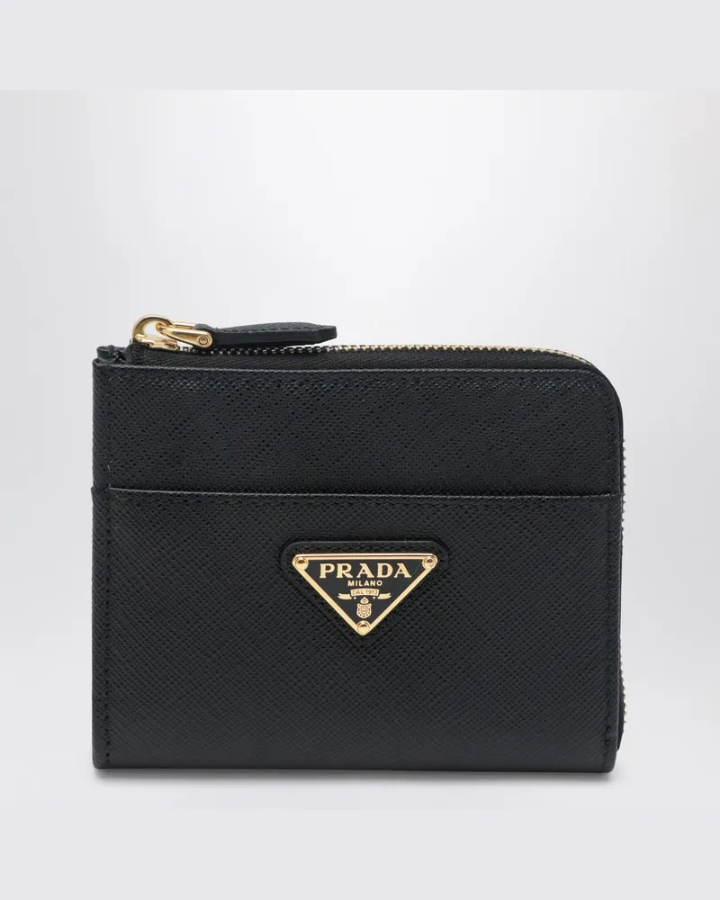 Prada Kleines schwarzes Zip-around-Portemonnaie aus Saffiano-Leder Schwarz