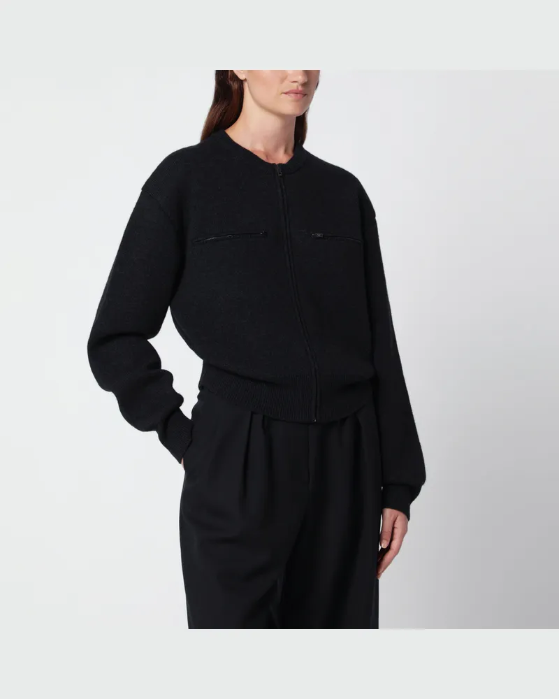 Christophe Lemaire Anthrazitfarbener Alpaka-Mischgewebe-Pullover mit Reißverschluss Black