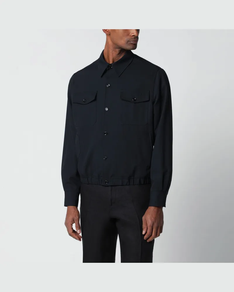 LARDINI Blaue Hemdjacke aus Wolle 