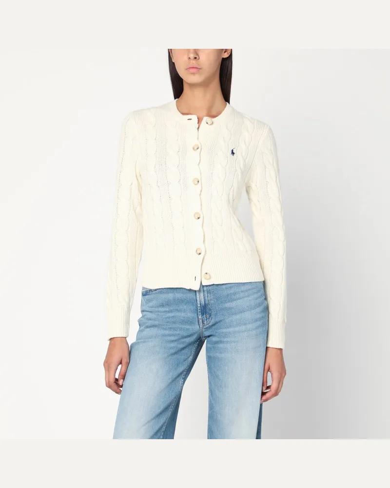 Ralph Lauren Cremefarbener Zopfmuster-Cardigan Weiß
