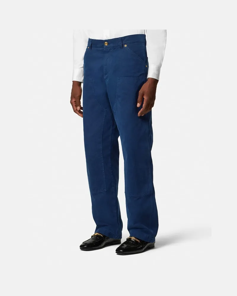 Versace Carpenter-Hose aus Baumwolle in Petrolblau Blau