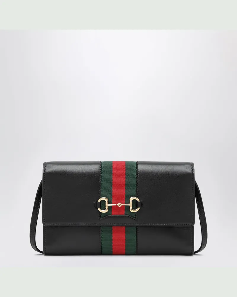 Gucci Schwarzes  Horsebit Web Portemonnaie mit Riemen Black