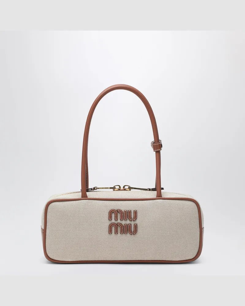 Miu Miu Kleine Beau Tasche aus Canvas und Leder Beige