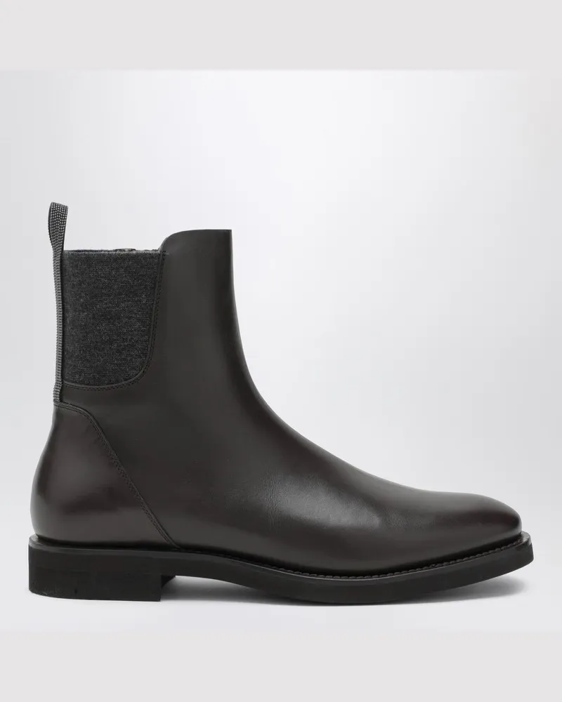Brunello Cucinelli Braune Chelsea-Stiefel aus Leder mit Shiny Detail Braun