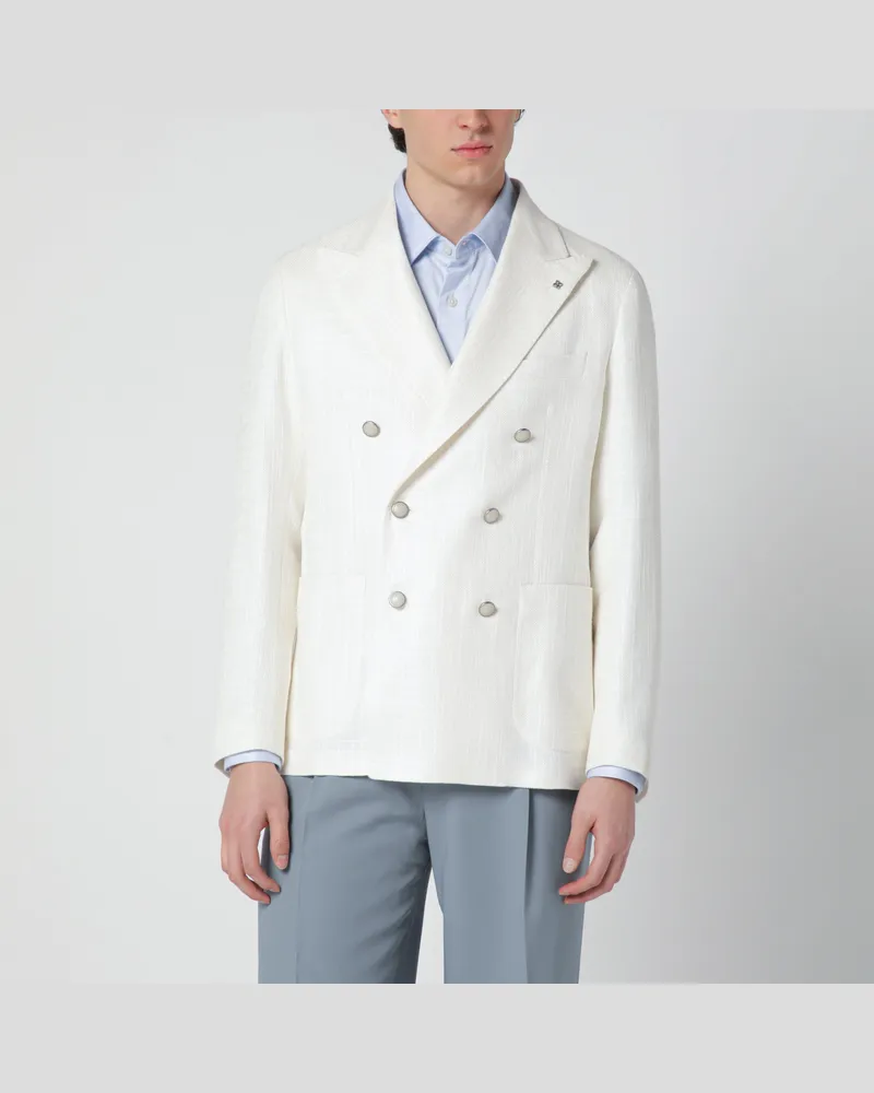 Tagliatore Weiße doppelreihige Jacke aus Leinenmischung White
