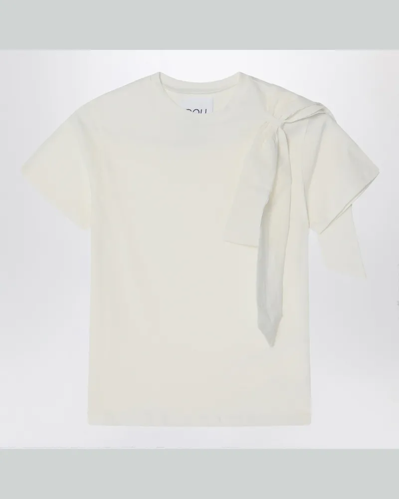 DOUUOD Elfenbeinfarbenes T-Shirt mit Schleife White