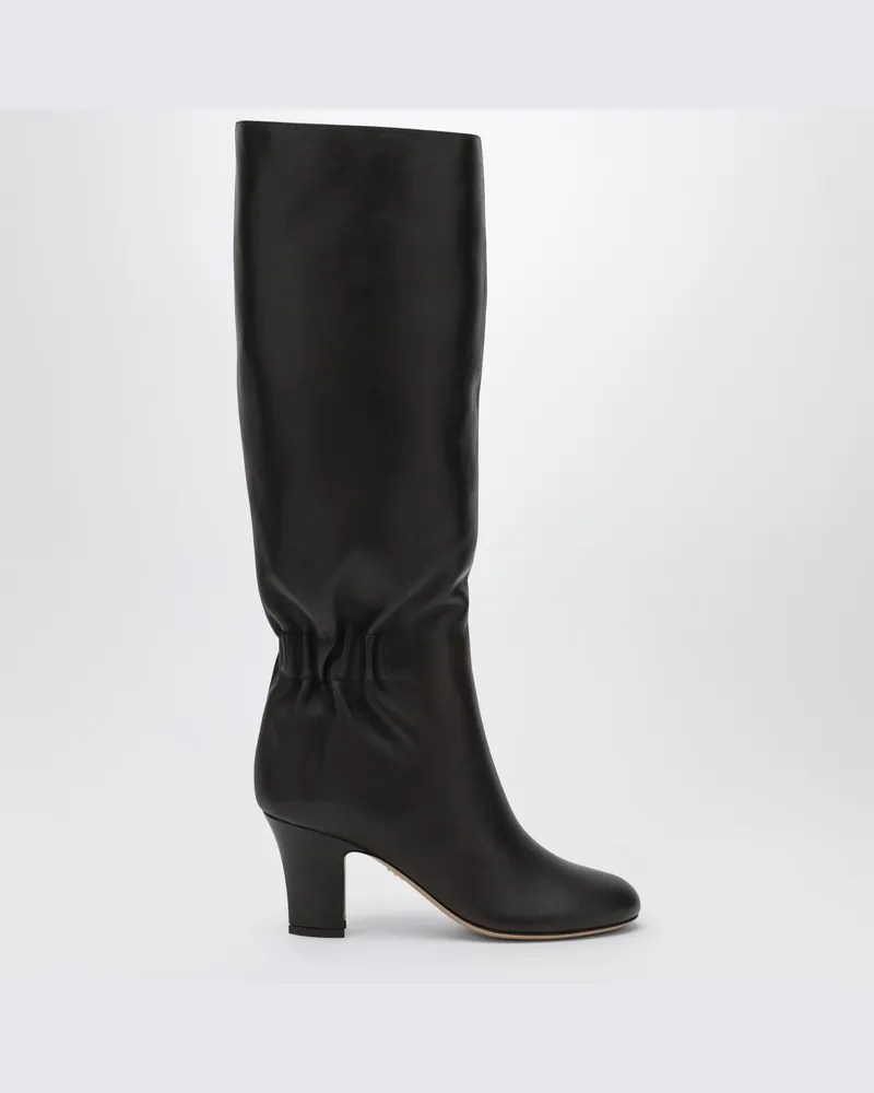 Ferragamo Raffinierte Stiefel aus Dunkelbraunem Leder Hellblau