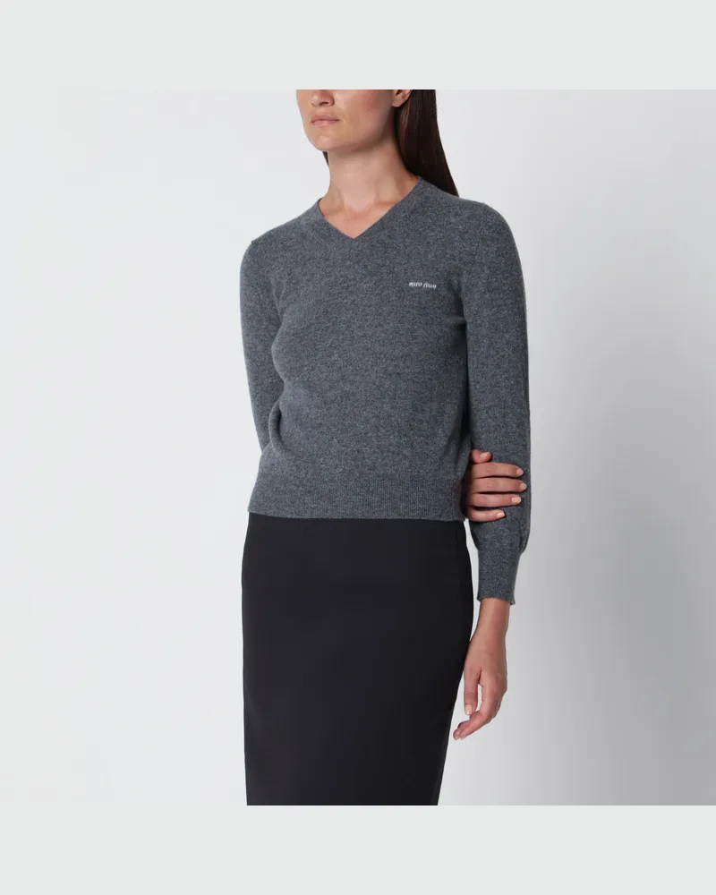 Miu Miu Schiefergrauer Pullover aus Wolle mit V-Ausschnitt Grey