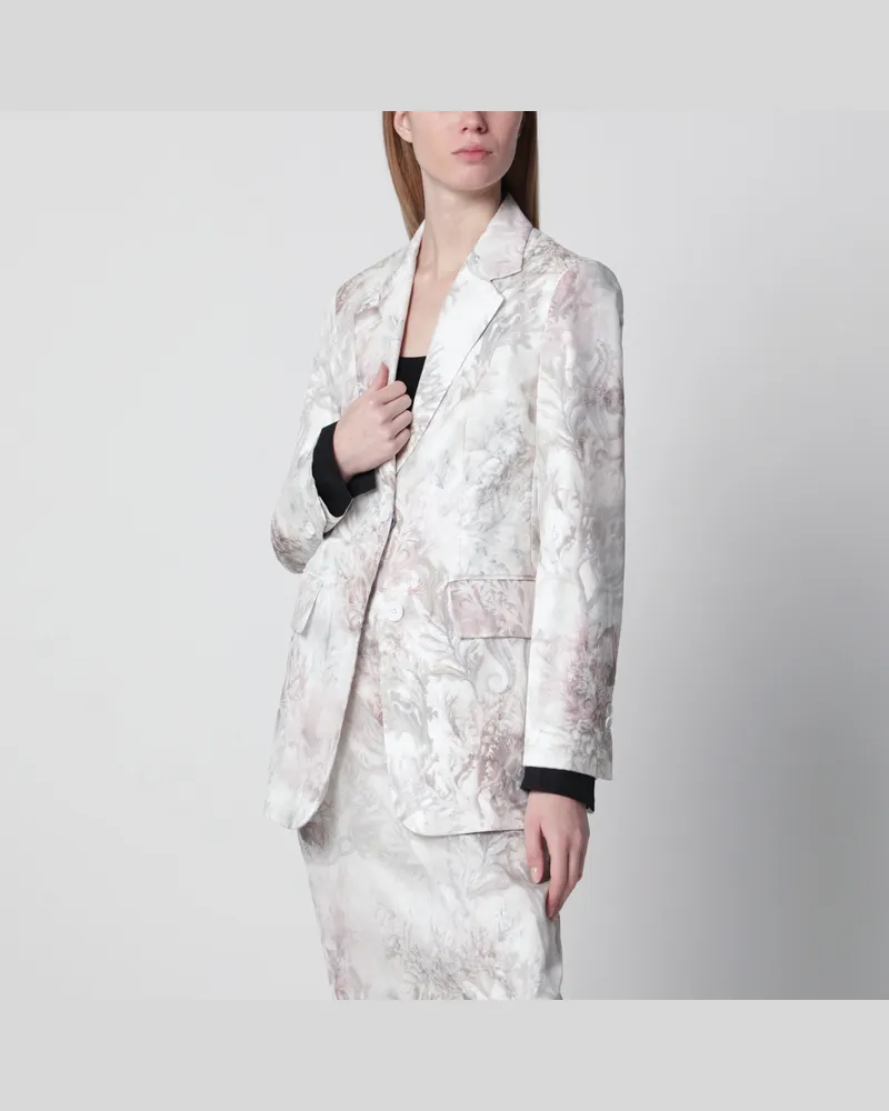 Max Mara Weißer schmal geschnittener Blazer aus Gabardine und bedrucktem Organza Multicolor