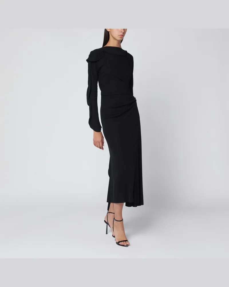 Victoria Beckham Schwarzes Midikleid aus drapiertem Jersey Schwarz