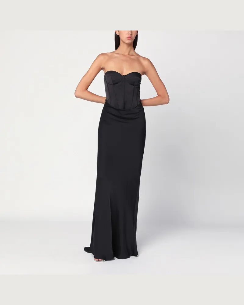 ROTATE Birger Christensen Langes Kleid mit schwarzem Korsett Schwarz