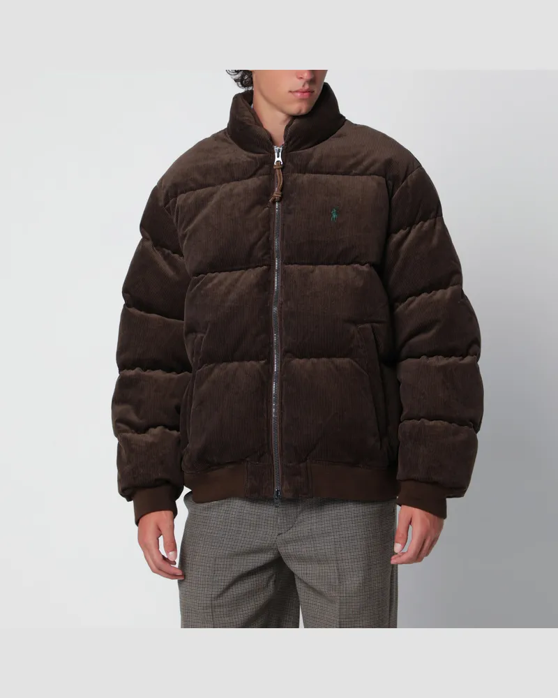 Ralph Lauren Dunkelbraune Daunenjacke aus Cord Brown