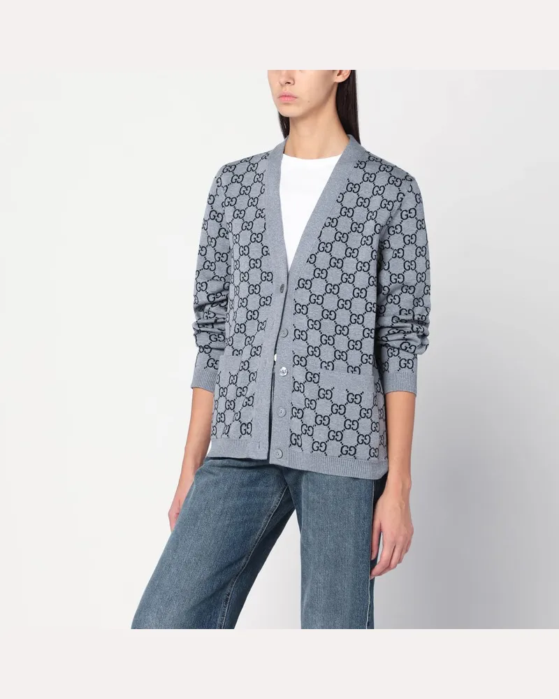 Gucci Wendbare graue/schwarze Strickjacke mit GG-Motiv Grau