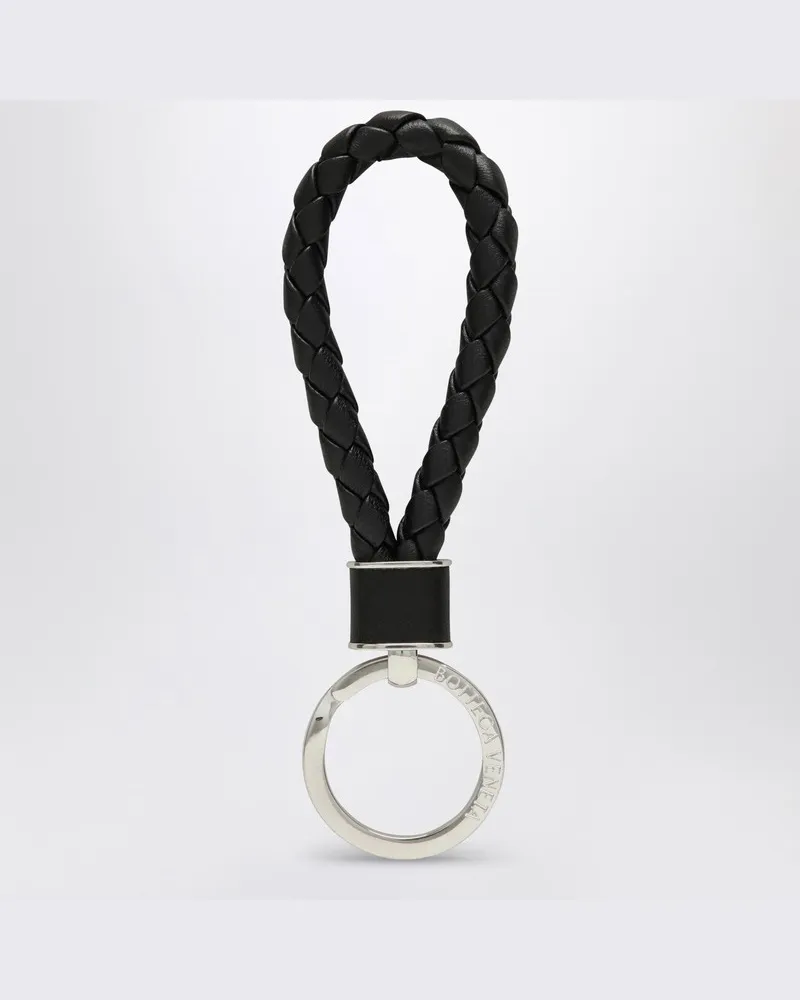 Bottega Veneta Schlüsselanhänger aus schwarzem gewebtem Leder Schwarz