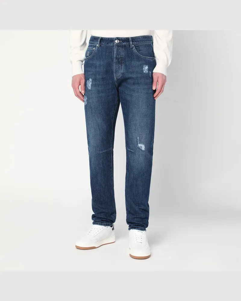 Brunello Cucinelli Verwaschene blaue Jeans mit Rissen Blau
