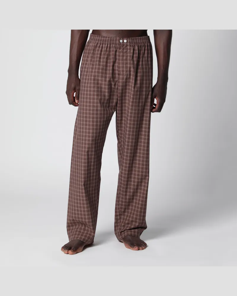 TEKLA Pyjamahose aus Baumwolle mit Serra-Karomuster Brown