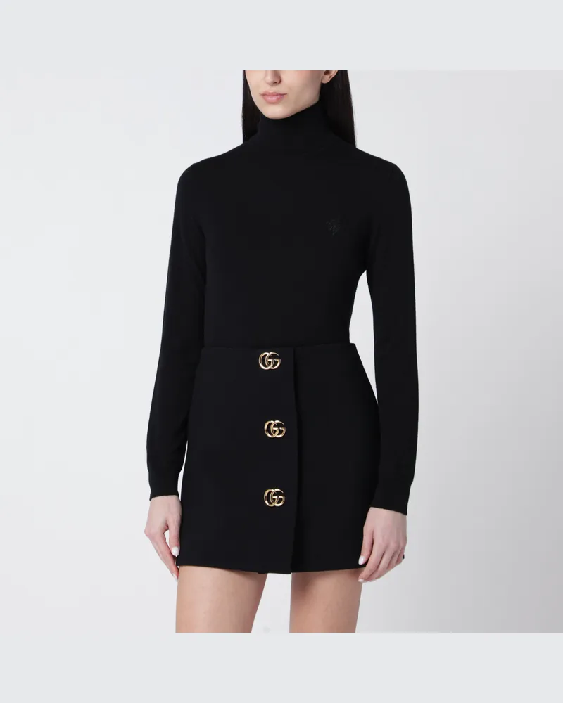 Gucci Schwarzer Rollkragenpullover Aus Wolle Mit Logo-Stickerei Black
