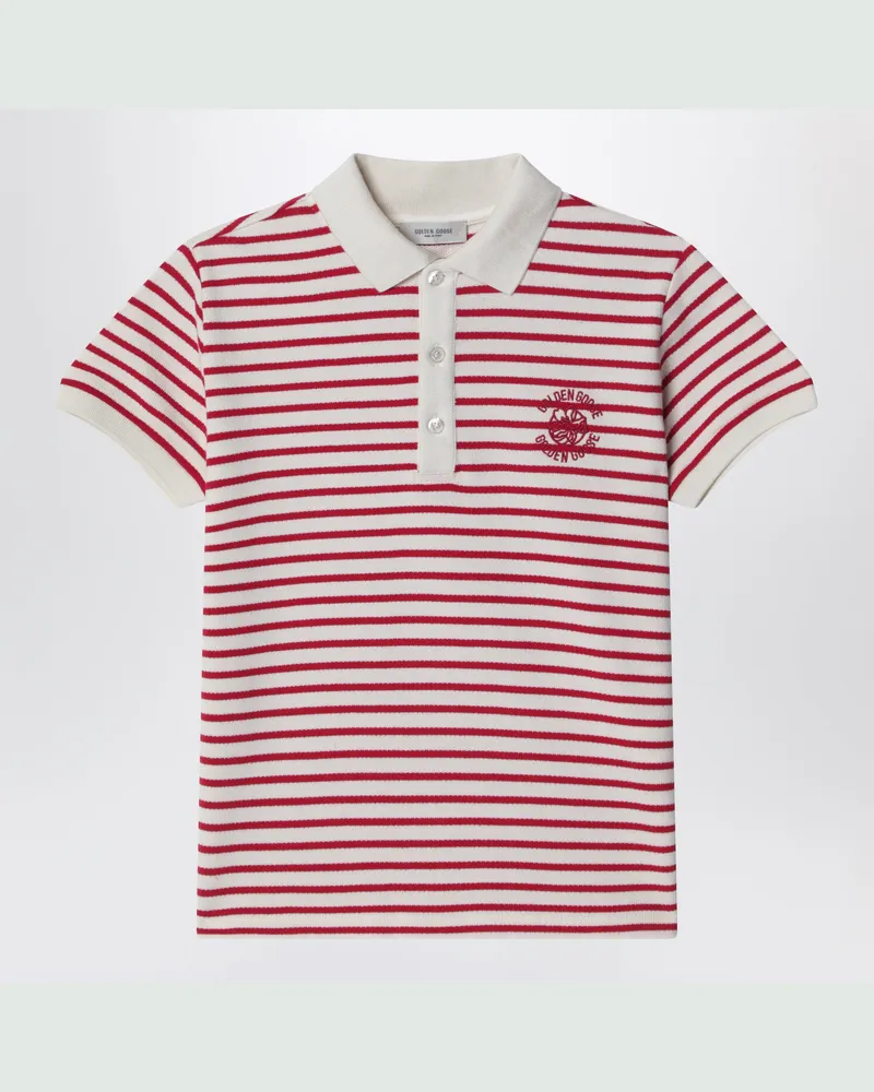 Golden Goose Weiß/rot gestreiftes Poloshirt mit Logo-Stickerei Red