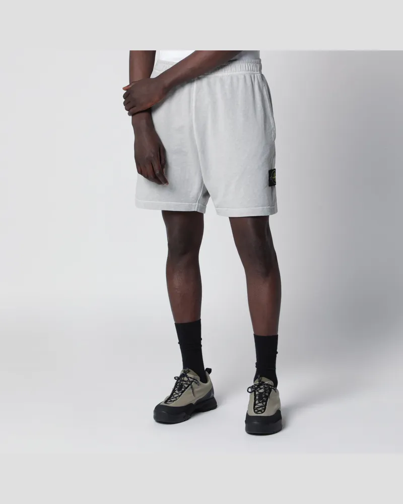 Stone Island Perlgraue Jogger-Bermudashorts aus Baumwoll-Sweatstoff Grey