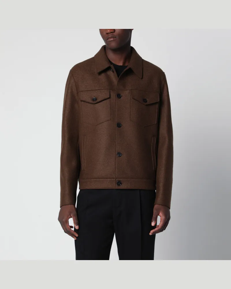 Harris Wharf London Braune Overshirt-Jacke aus Wolle Brown