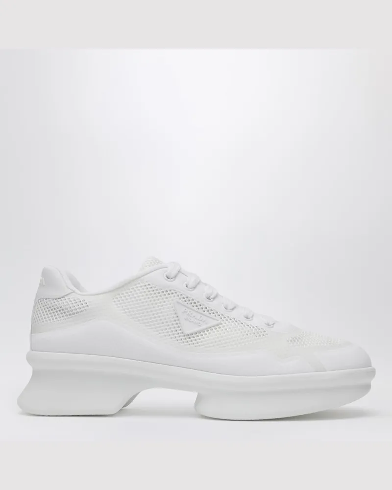 Prada Weißer Stoff und Netz niedriger Sneaker Weiß