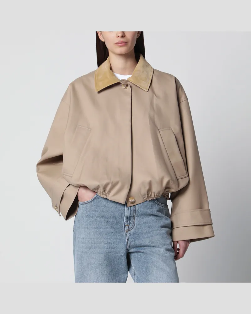 Róhe Sandfarbene Bomberjacke mit Wildlederkragen Beige